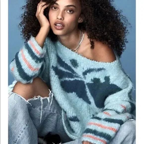 Free People Sweaters - Free People Sweater Medium Lily Pullover Mosaic Sky Combo NWT